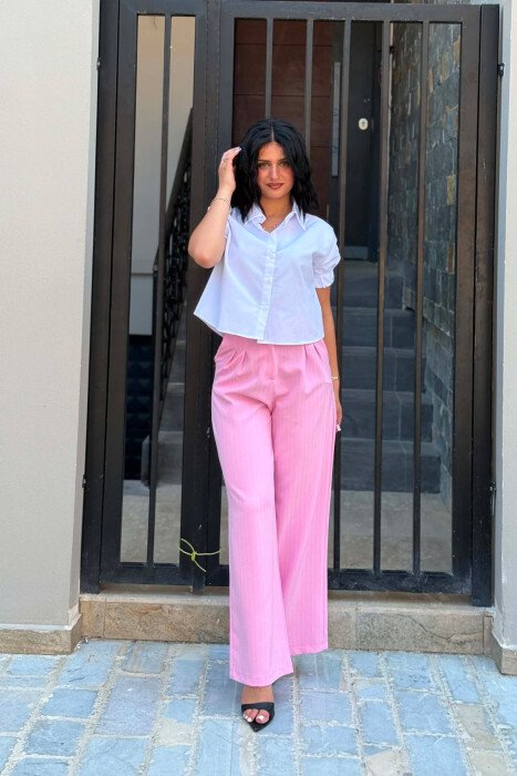 LINES DESIGN WIDE LEG WOMAN TROUSERS PINK/ROZE 