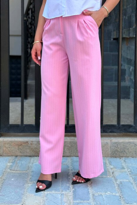 LINES DESIGN WIDE LEG WOMAN TROUSERS PINK/ROZE - 3