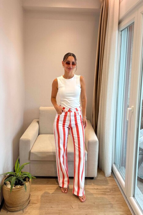 LINES DESIGN WOMAN JEANS WHITE-ORANGE/BAPO - KLAUDIO FASHION