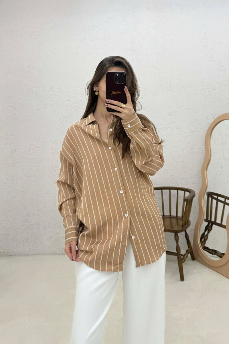 LINES DESIGN WOMAN SHIRT BEIGE/BEZHE - 1
