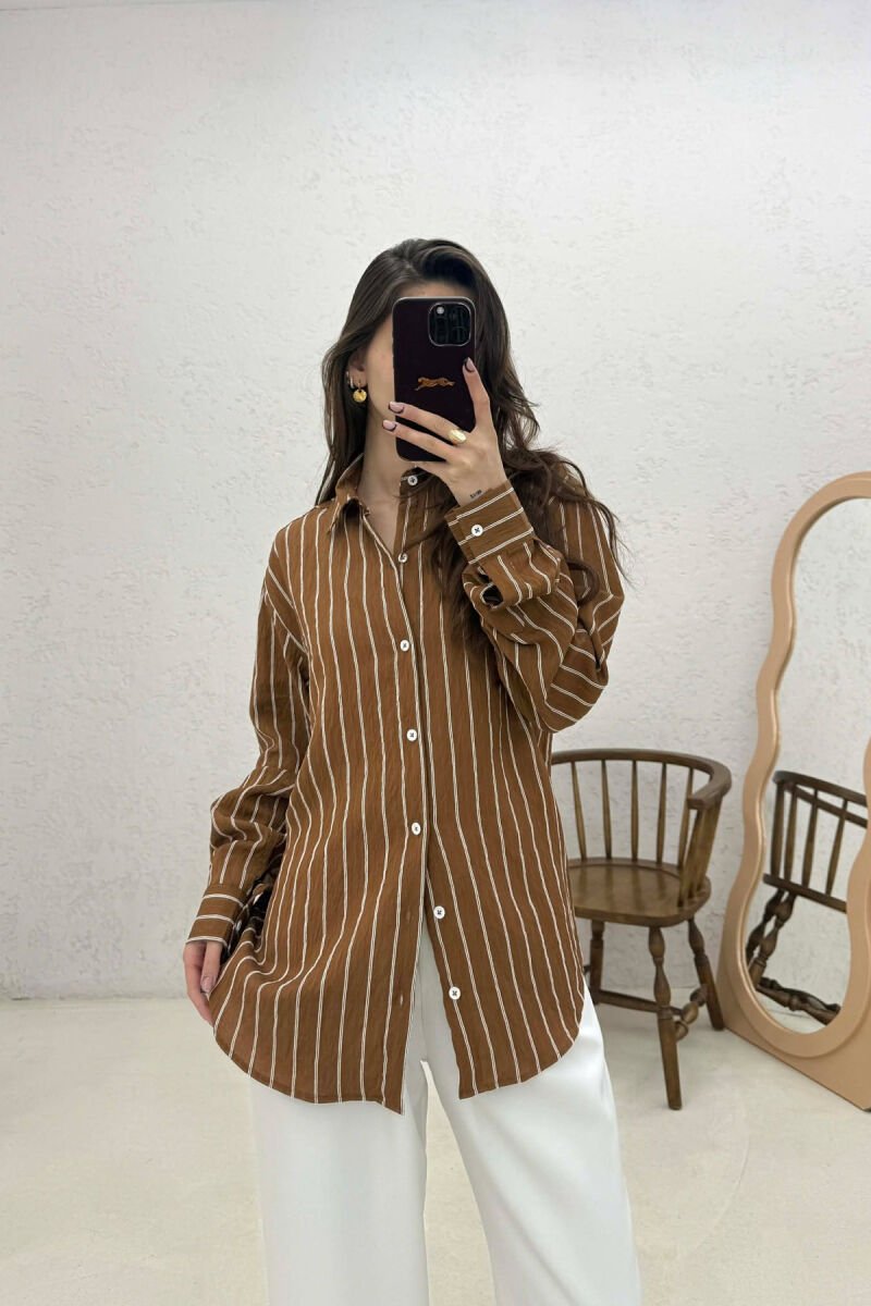 LINES DESIGN WOMAN SHIRT BROWN/KAFE - 1