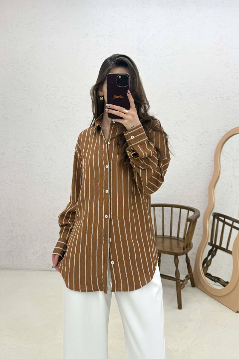 LINES DESIGN WOMAN SHIRT BROWN/KAFE - 2