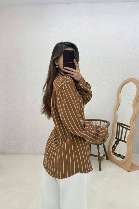 LINES DESIGN WOMAN SHIRT BROWN/KAFE - 3