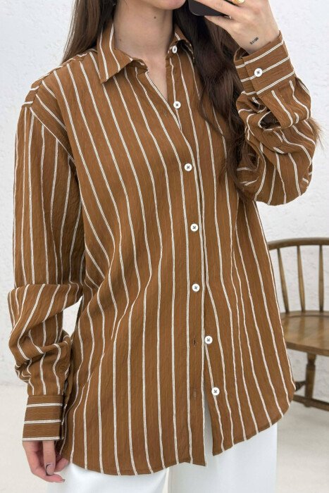 LINES DESIGN WOMAN SHIRT BROWN/KAFE - 4