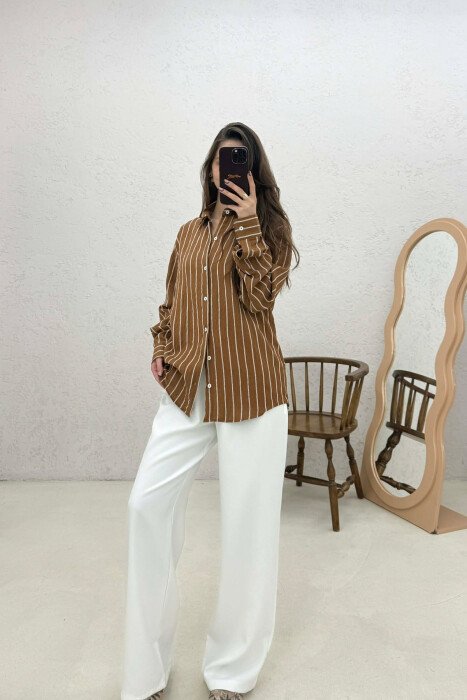 LINES DESIGN WOMAN SHIRT BROWN/KAFE - 5