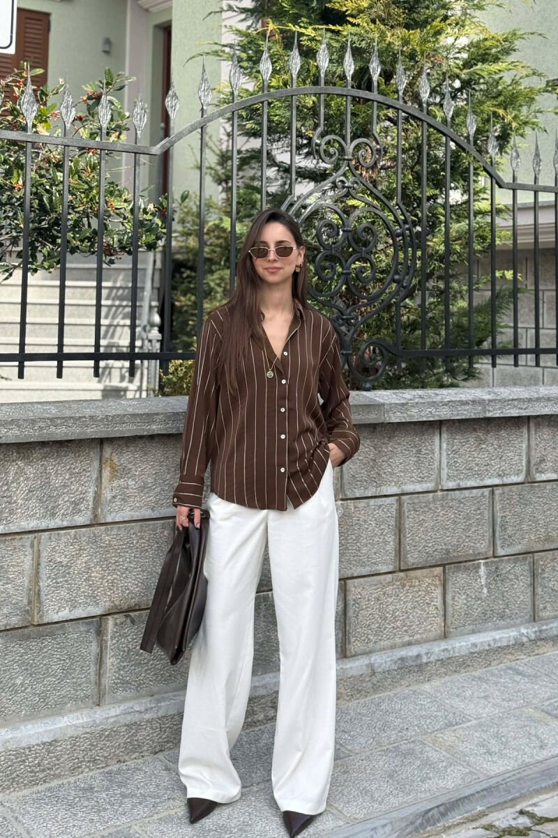 LINES DESIGN WOMAN SHIRT BROWN/KAFE - 1