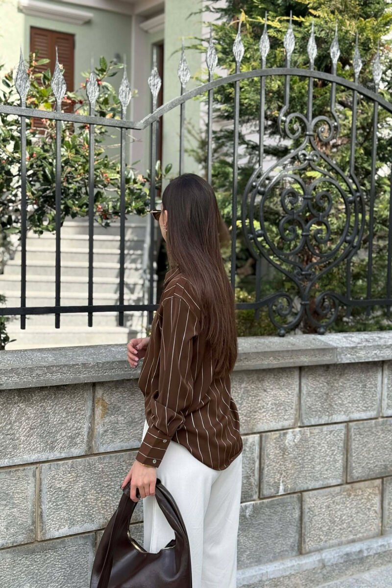 LINES DESIGN WOMAN SHIRT BROWN/KAFE - 3