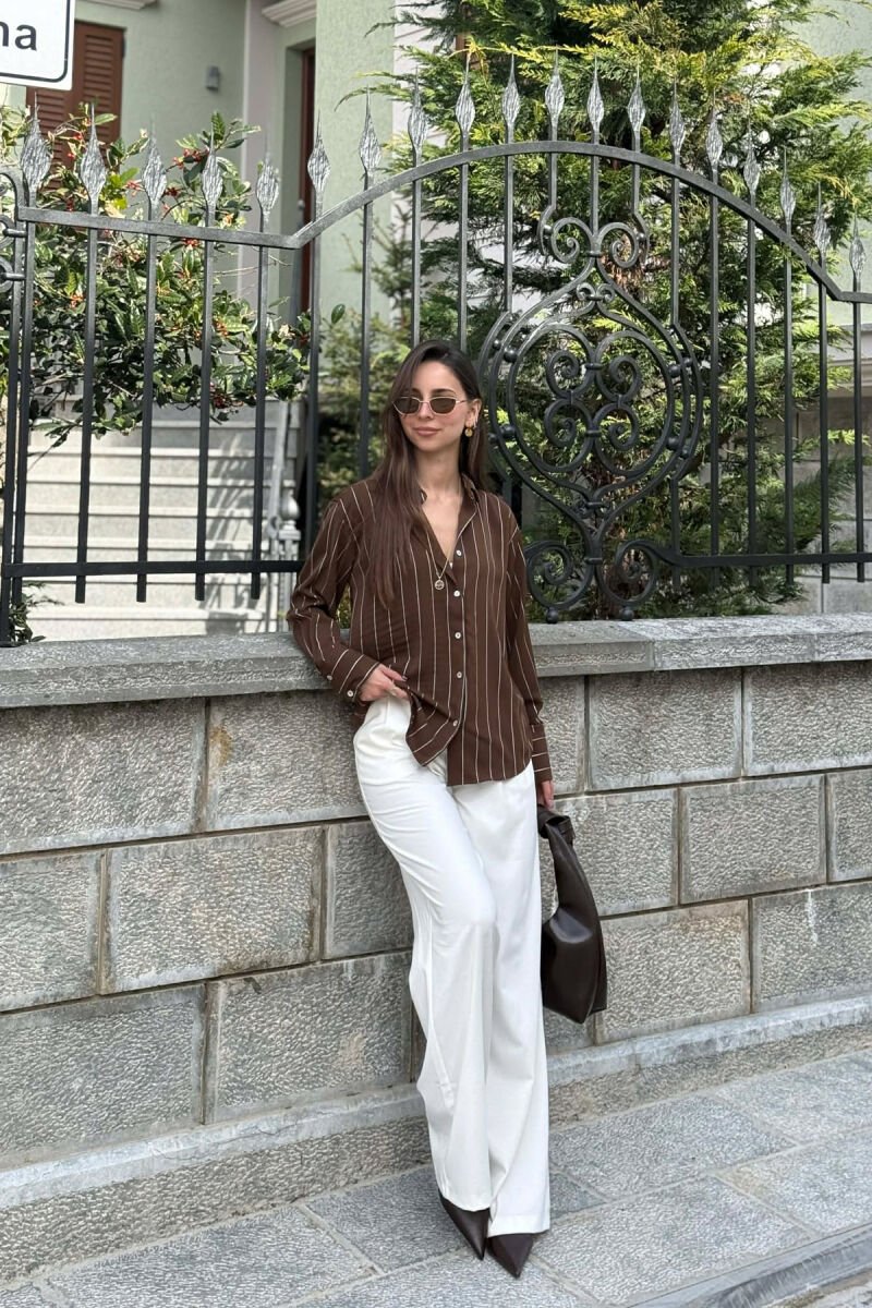 LINES DESIGN WOMAN SHIRT BROWN/KAFE - 5