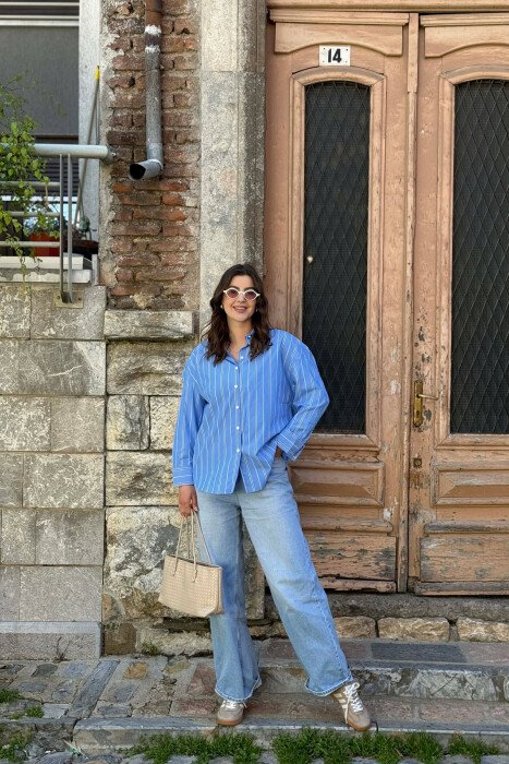 LINES DESIGN WOMAN SHIRT LIGHTBLUE/BZ - 1