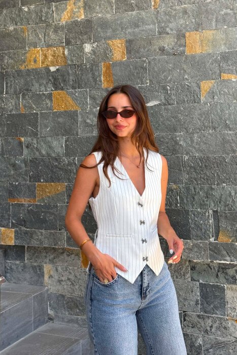 LINES DESIGN WOMAN VEST WHITE-E BARDHE - 3