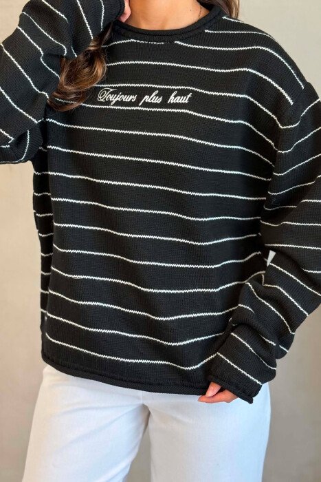 LINES DESIGN WRITTINGS WOMAN SWEATER BLACK/ E ZEZE - 2