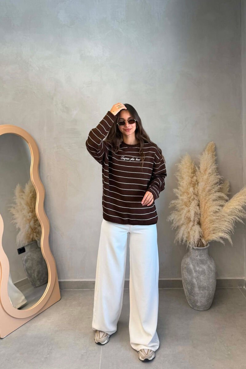 LINES DESIGN WRITTINGS WOMAN SWEATER BROWN/KAFE - 3
