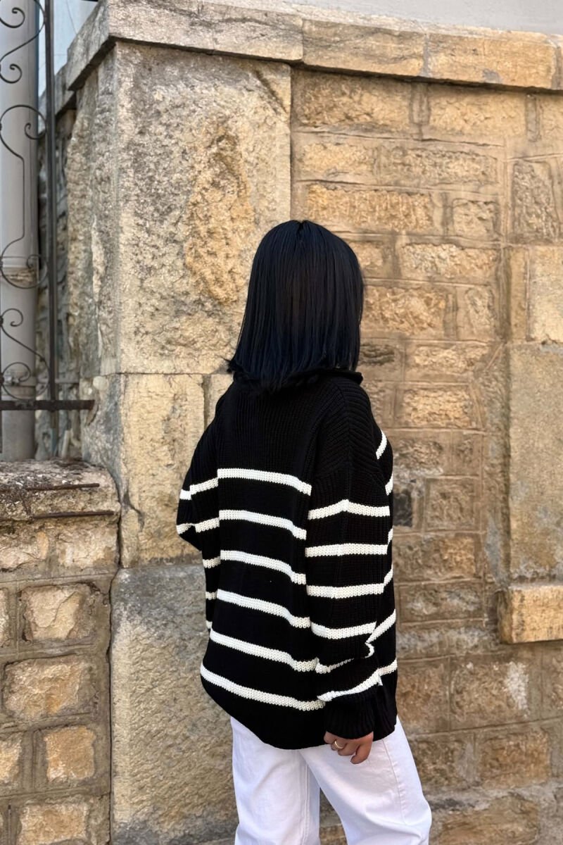 LINES DESIGN ZIPPER NECK WOMAN SWEATER BLACK/ E ZEZE - 3