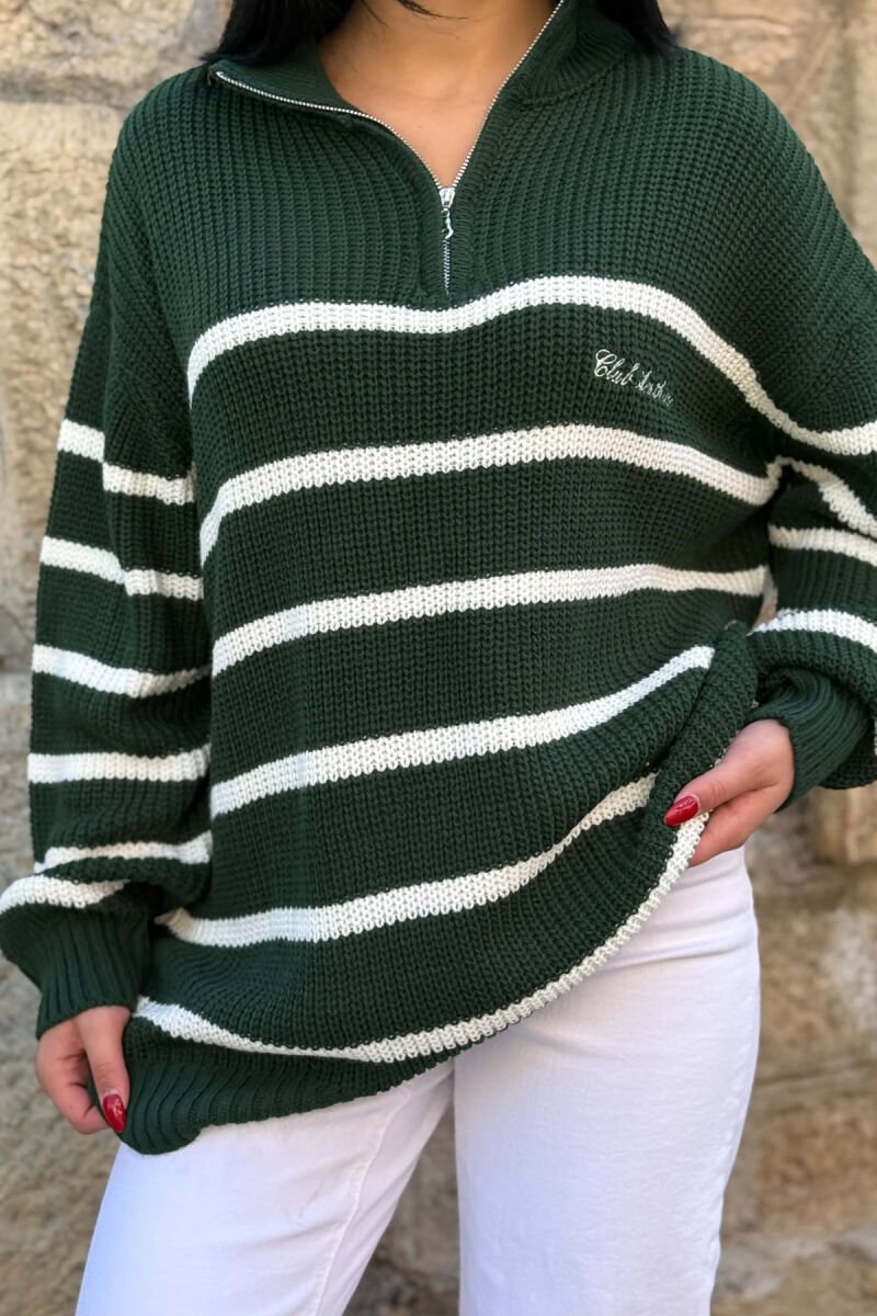 LINES DESIGN ZIPPER NECK WOMAN SWEATER GREEN/JESHILE - 2