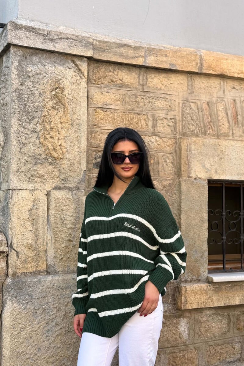 LINES DESIGN ZIPPER NECK WOMAN SWEATER GREEN/JESHILE - 3