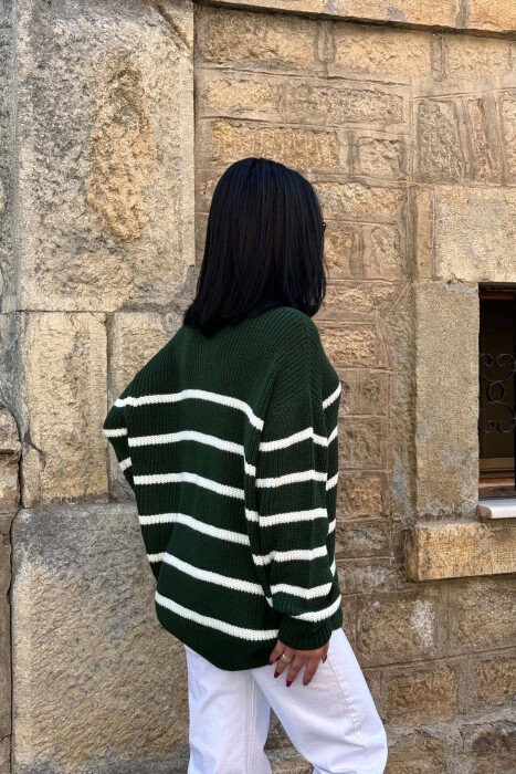 LINES DESIGN ZIPPER NECK WOMAN SWEATER GREEN/JESHILE - 4