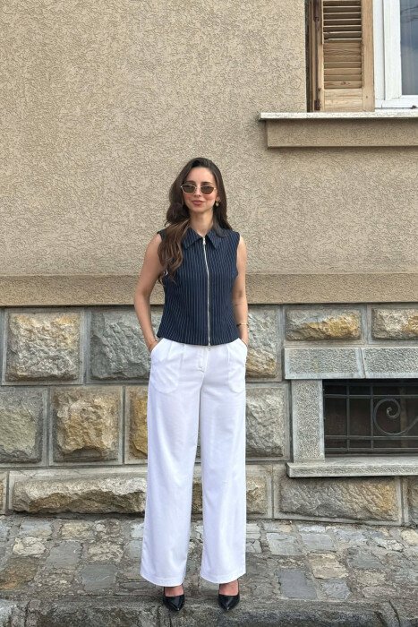 LINES DESIGN ZIPPER WOMAN VEST BLUE/BLU - KLAUDIO FASHION