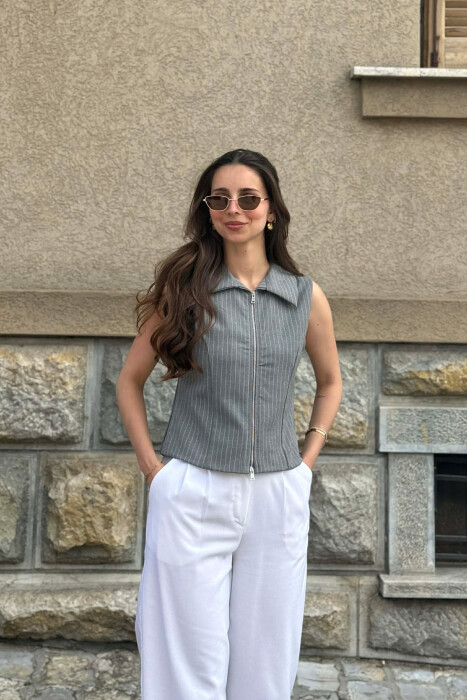 JELEK ME DIZJAN ME VIJA DHE JAKE ME ZINXHIR PER FEMRA NE NGJYRE GRI - KLAUDIO FASHION