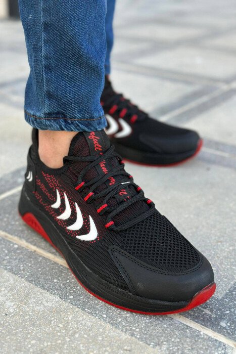LINES DIFFERENT COLORS MEN SNEAKERS BLACK-RED/ZEKU - KLAUDIO FASHION