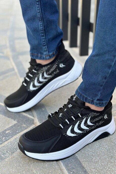 LINES DIFFERENT COLORS MEN SNEAKERS BLACK-WHITE/ZB - KLAUDIO FASHION
