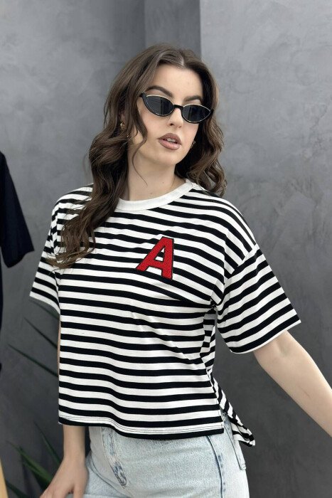 LINES DIFFERENT COLORS WOMAN SHIRT BLACK-WHITE/ZB 