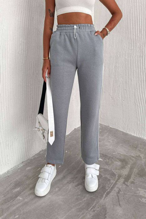 LINES FLUFFY COTTON WOMAN SWEATPANTS GREY/GRI - KLAUDIO FASHION