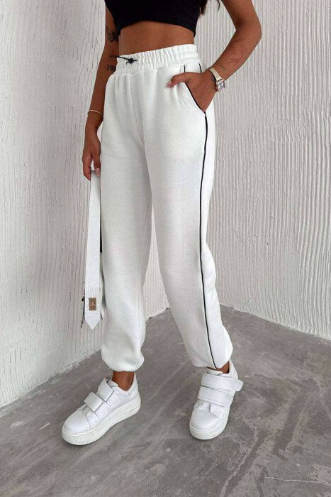 LINES FLUFFY COTTON WOMAN SWEATPANTS WHITE-E BARDHE - KLAUDIO FASHION