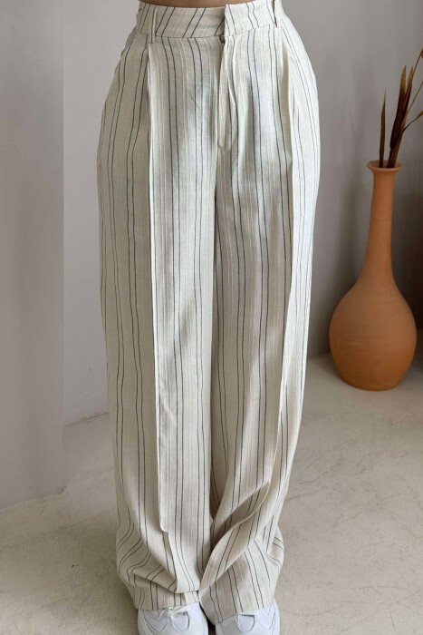 LINES LINEN VEST+TROUSERS WOMAN SET CREAM/KREM - 5