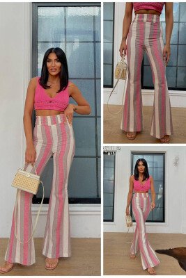 LINES LINEN WOMAN TROUSERS FUCHSIA/CIKLAMI 