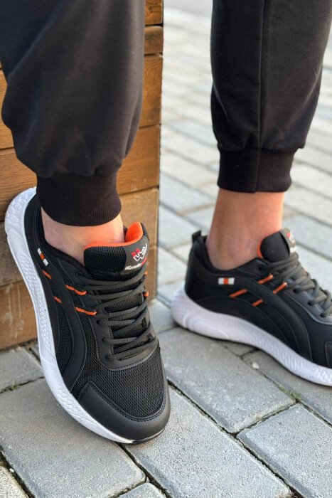 LINES MEN SNEAKERS BLACK-ORANGE/ZE-PO - KLAUDIO FASHION