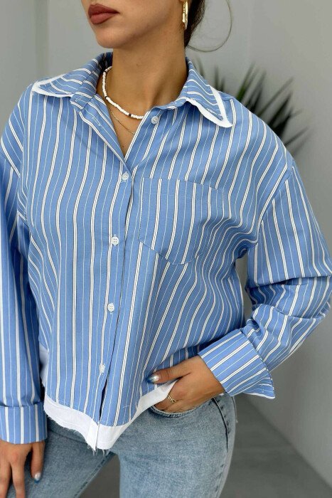 LINES POCKET WOMAN SHIRT LIGHTBLUE/BZ - 7