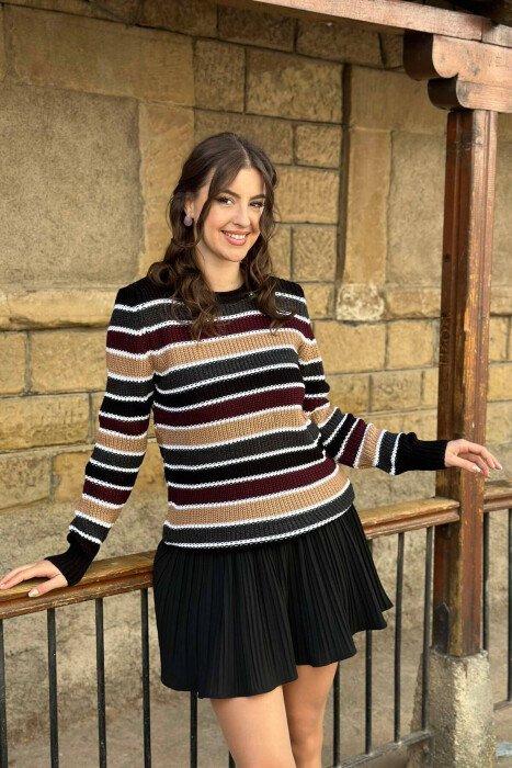 LINES ROUND NECK WOMAN SWEATER BLACK/ E ZEZE - KLAUDIO FASHION