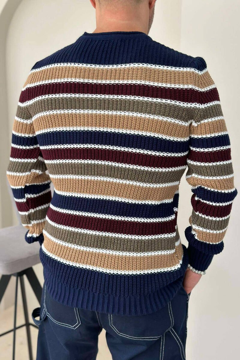 LINES ROUND NECK WOMAN SWEATER DARK BLUE/BEE - 4