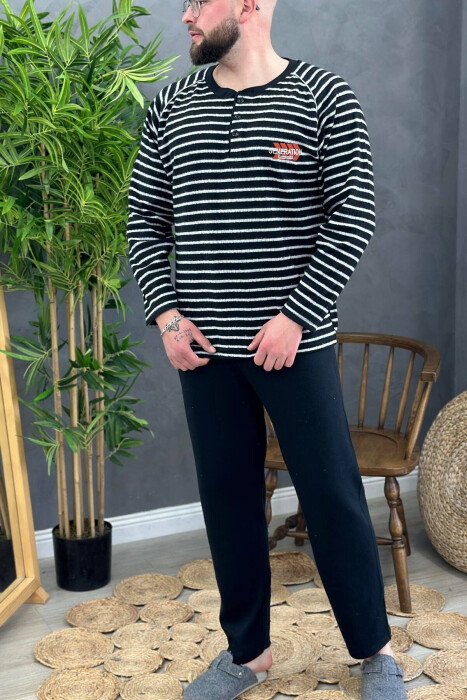 LINES SIMPLE DESIGN MEN PYJAMAS BLACK/ E ZEZE - KLAUDIO FASHION