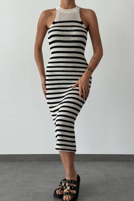 LINES WOMAN DRESS WHITE-BLACK/BAZE - 2
