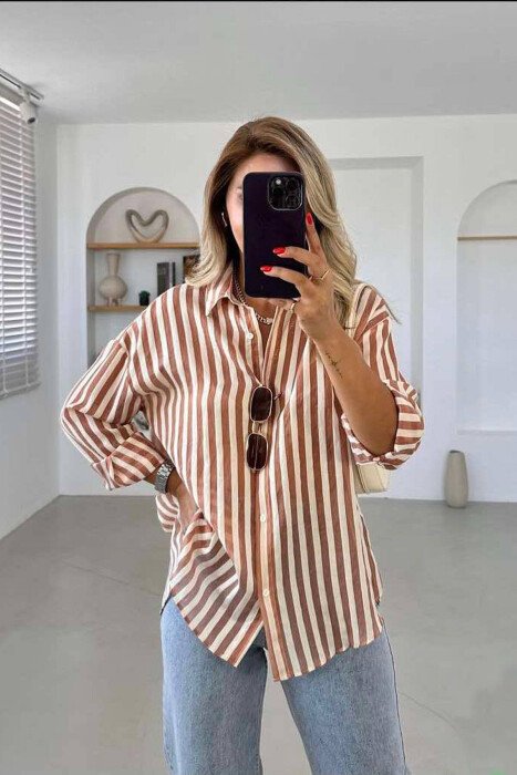 LINES WOMAN SHIRT BROWN/KAFE - KLAUDIO FASHION