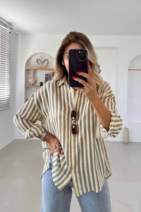 LINES WOMAN SHIRT GREEN/JESHILE - KLAUDIO FASHION