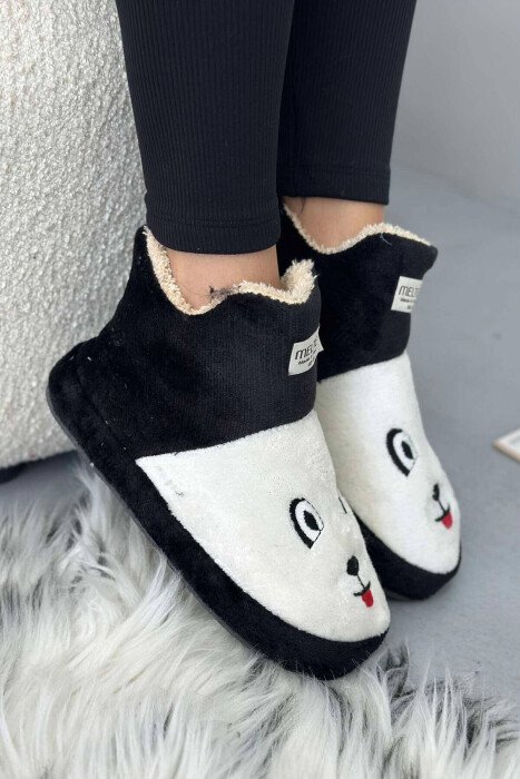 LITTLE DOG FACE WOMAN HOME SLIPPERS BLACK-WHITE/ZB - KLAUDIO FASHION