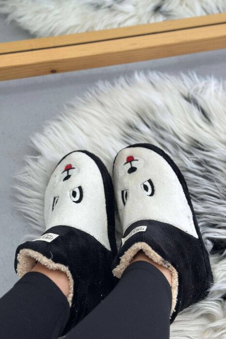 LITTLE DOG FACE WOMAN HOME SLIPPERS BLACK-WHITE/ZB - 3