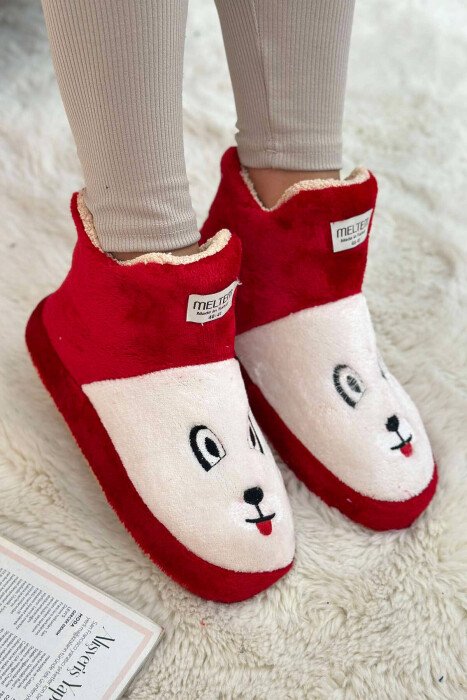LITTLE DOG FACE WOMAN HOME SLIPPERS RED/E KUQE - KLAUDIO FASHION