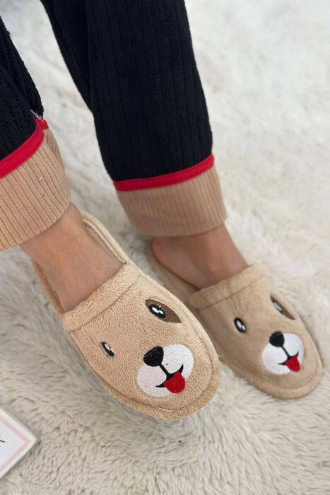 LITTLE DOG FACE WOMAN HOME SLPPERS BEIGE/BEZHE - KLAUDIO FASHION
