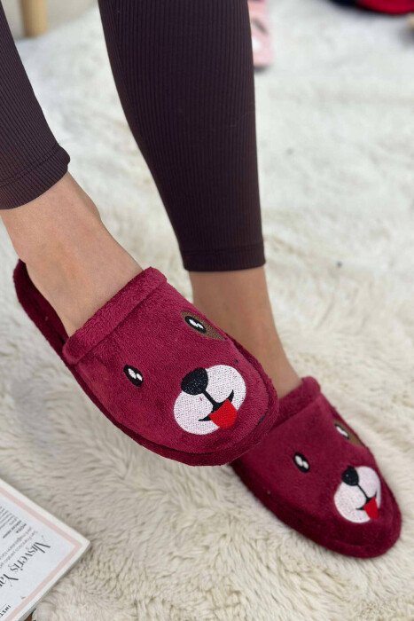 LITTLE DOG FACE WOMAN HOME SLPPERS BURGUNDY/VISHNJE - KLAUDIO FASHION