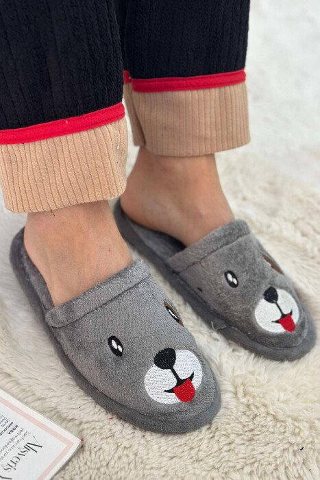 LITTLE DOG FACE WOMAN HOME SLPPERS GREY/GRI - KLAUDIO FASHION