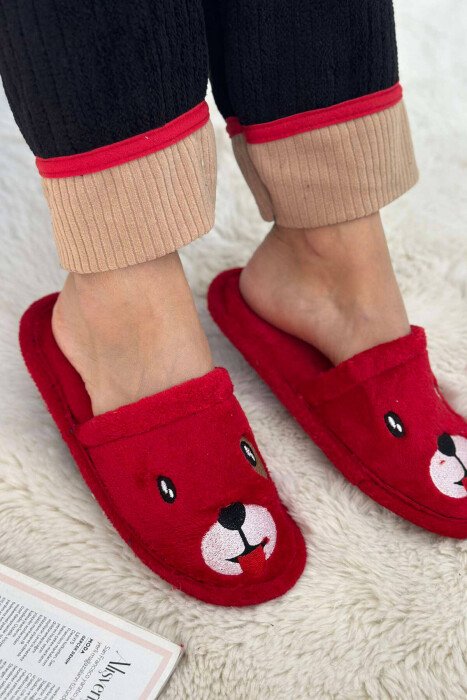 LITTLE DOG FACE WOMAN HOME SLPPERS RED/E KUQE - KLAUDIO FASHION