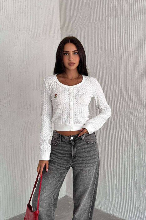 LITTLE FLOWER DESIGN WOMEN CARDIGAN WHITE-E BARDHE - KLAUDIO FASHION