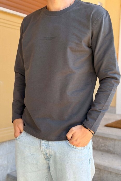 LITTLE FRONT WRITTINGS ROUND NECK MEN SWEATSHIRT DARK GREY/GEE - 4