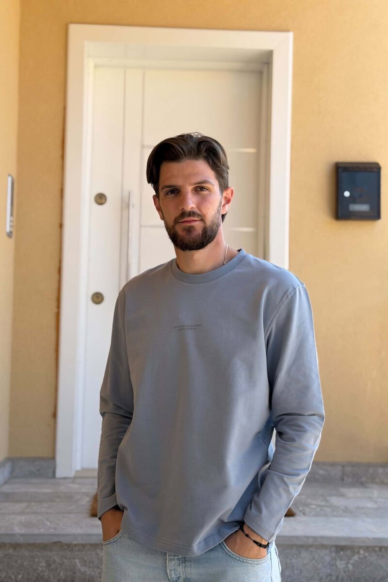 LITTLE FRONT WRITTINGS ROUND NECK MEN SWEATSHIRT GREY/GRI - 1