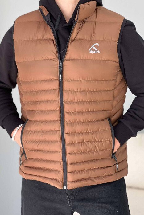 LITTLE STAMP ONE COLOR POCKET MEN VEST BROWN/KAFE - KLAUDIO FASHION
