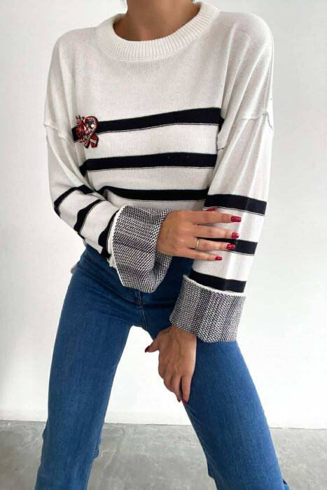 LITTLE STONES STRIPE WOMAN SWEATER BLACK/ E ZEZE - 2