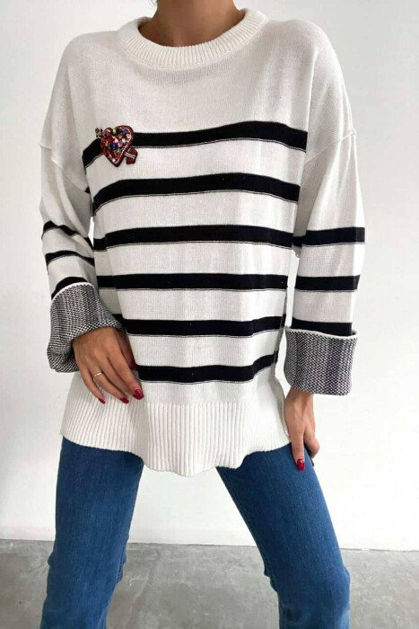 LITTLE STONES STRIPE WOMAN SWEATER BLACK/ E ZEZE 